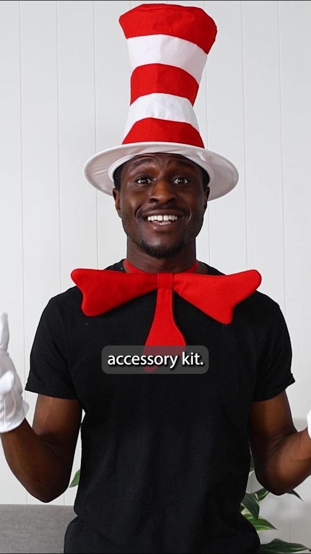 Whether you're hosting a reading event or getting into some playful mischief, this Adult Cat in the Hat Accessory Kit makes it easy to step into the world of Dr. Seuss. Just pop on the hat, tie the bow, and let the rhyming begin!